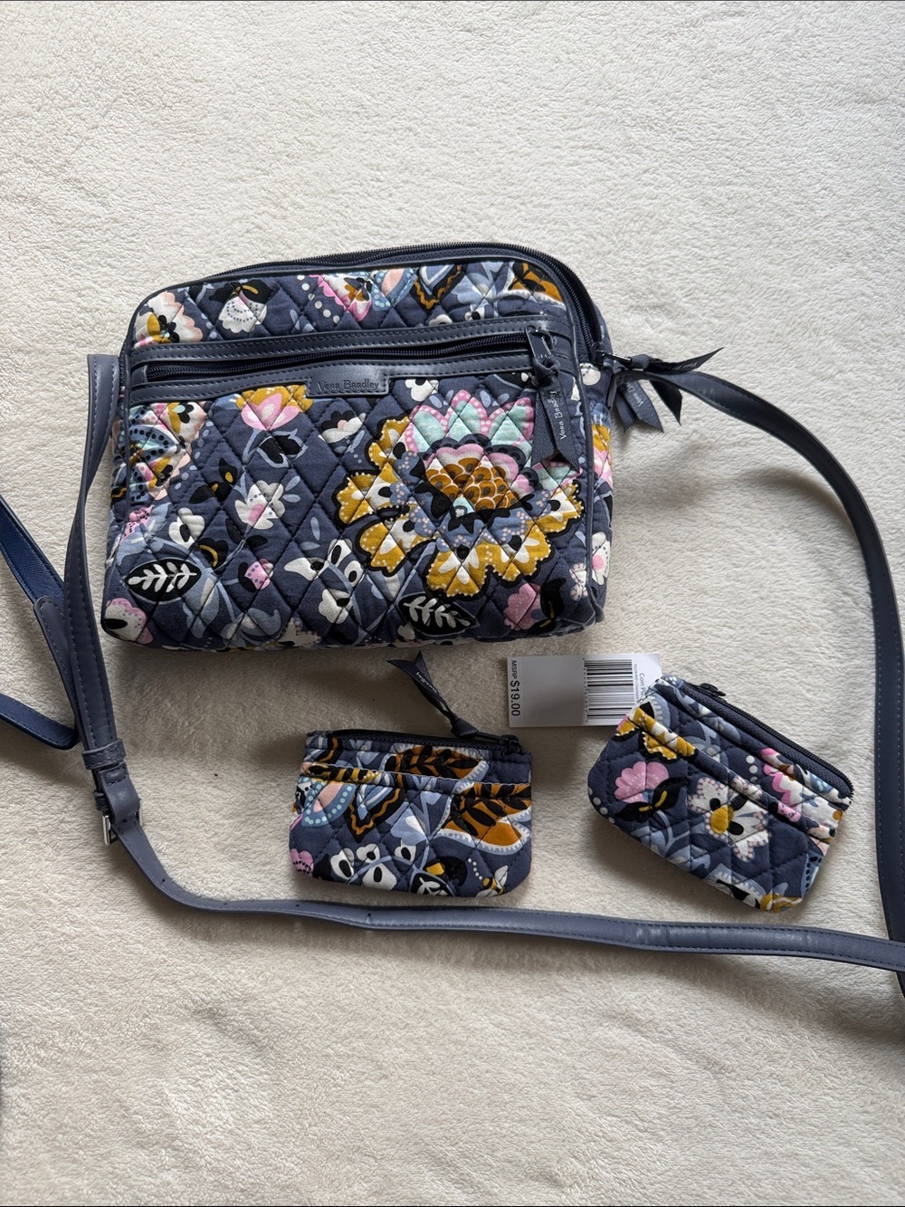 Vera Bradley Navy Floral Quilted Crossbody with Matching Pouches
